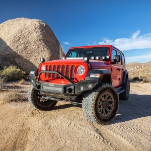 Jeep Wrangler JK Bumper - Front - Go Rhino - Rockline Full Width + Overrider - Textured Black - `07-`20